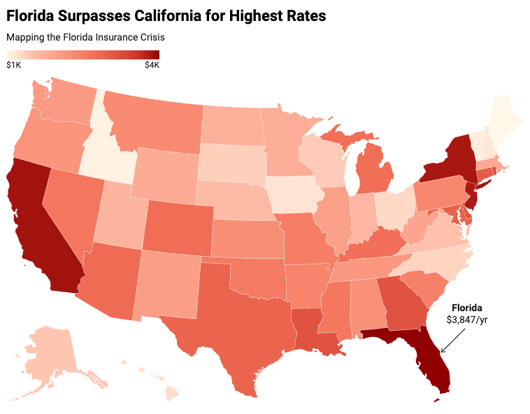 Florida Surpasses California for Highest Rates - Mapping the Florida Insurance Crisis